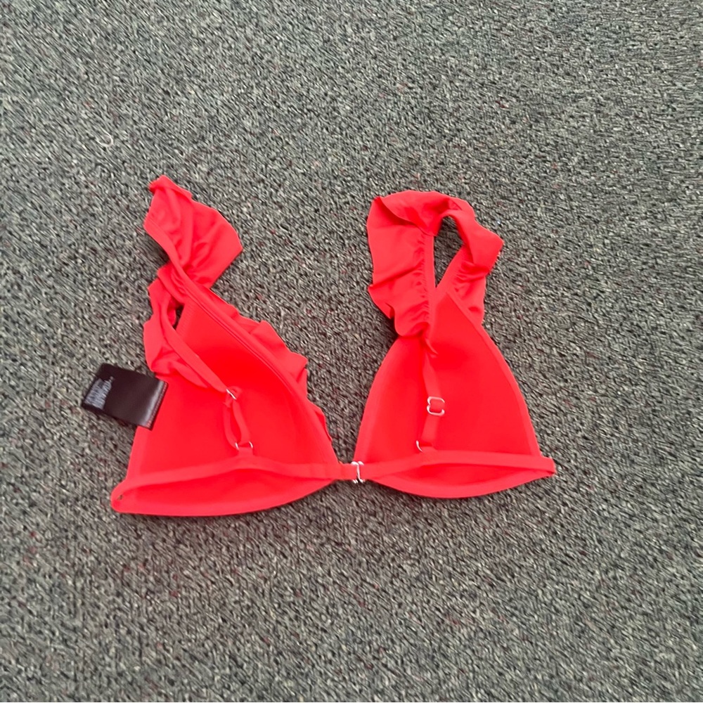 H&M Red Ruffle Shoulder Triangle Bikini Top Casual Flirty Swimwear Bathing Suit - Picture 10 of 12